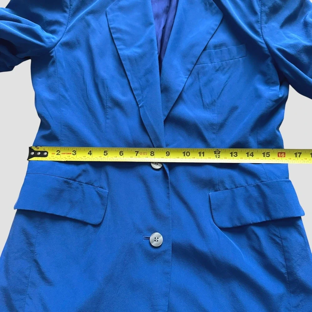 Hugo Buscati Milano Vintage Royal Blue 100% Silk Blazer Wrap Skirt Suit Set 2 4